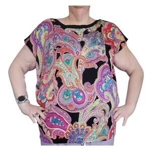 Lauren Ralph Lauren Size 1X Boxy Multi Paisley Sweater Cap Sleeve Preppy Spring